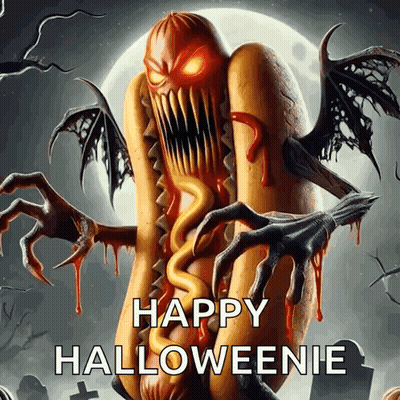 Monster Hot Dog Saying Happy Halloweenie GIF
