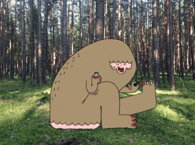Monster In Forest Holding Bottle GIF