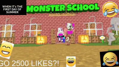 Monster School Advertisement With Brick Building And Smiley Faces GIF