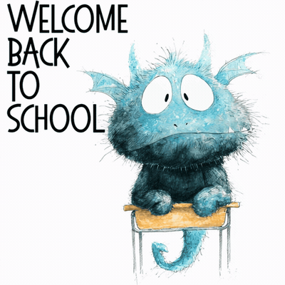 Monster Sitting At Desk Saying Welcome Back To School GIF
