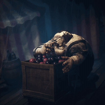 Monster Sitting In Box Of Fruit GIF