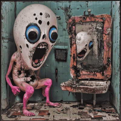Monster Sitting In Front Of Sink With Mouth Open GIF