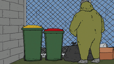 Monster Standing Next To Trash Can GIF
