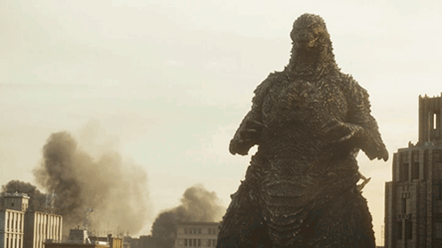 Monster Statue In City With Smoke GIF
