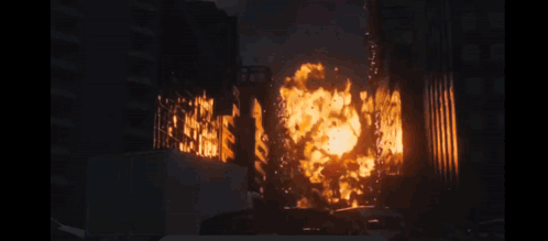 Monster Statue In City With Smoke GIF