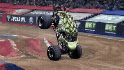 Monster Truck On Dirt Track With Lucas Oil Sign GIF