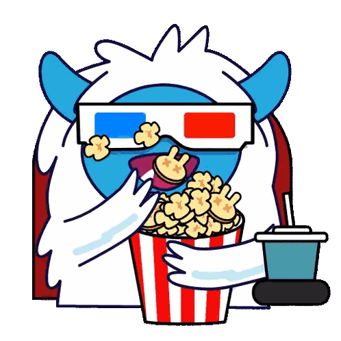 Monster Wearing 3D Glasses Eating Popcorn Sticker