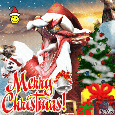Monster Wearing Santa Hat Saying Merry Christmas GIF