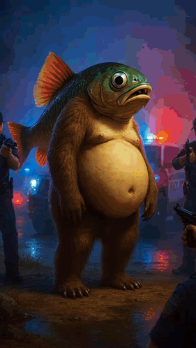 Monster With Fish Head And Party Hat GIF