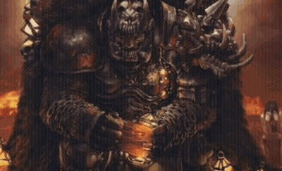 Monster With Horns And Skull Holding Sword GIF