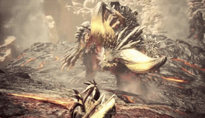 Monster With Horns Standing In Volcano GIF