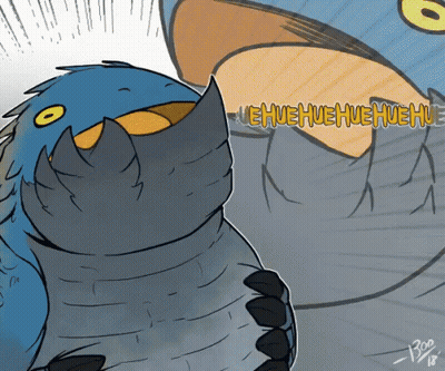 Monster With Huehuehuehue In Yellow Letters GIF
