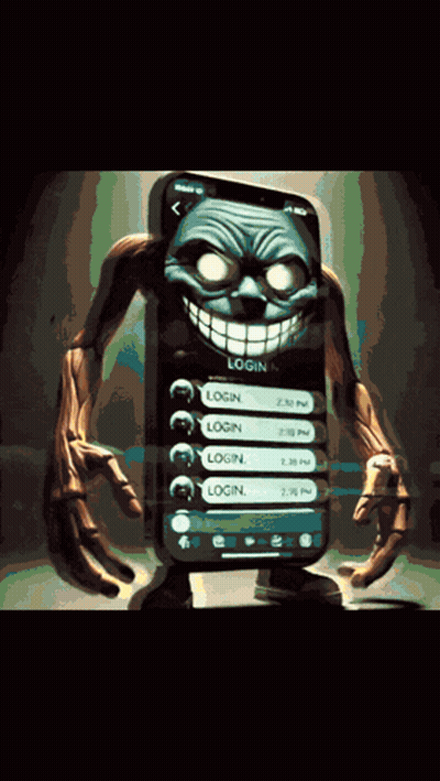 Monster With Phone Saying Login GIF