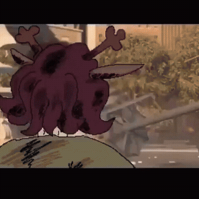 Monster With Purple Hair And Skull On Head GIF