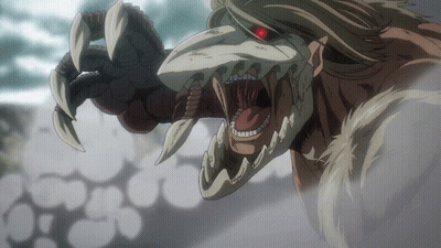 Monster With Red Eyes And Sharp Teeth Coming Out Of Fog GIF