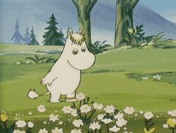 Moomin Cartoon Character Picking Flowers GIF