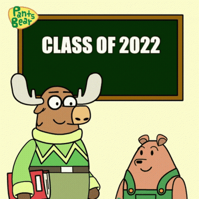 Moose And Bear In Front Of Class Of 2022 Blackboard GIF