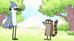 Mordecai Dancing And Rigby Staring Regular Show GIF