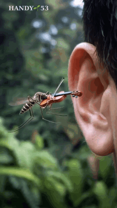 Mosquito Playing Violin In Man's Ear GIF