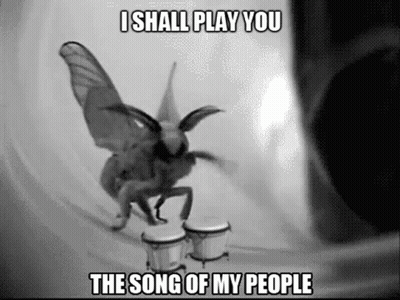Moth Playing Drums With Caption I Shall Play You The Song Of My People GIF