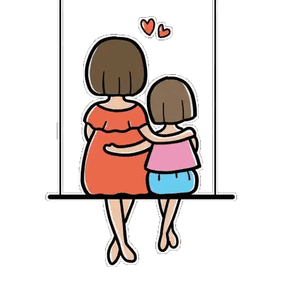 Mother And Daughter Hugging Cartoon Sticker