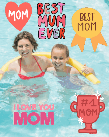 Mother And Daughter Swimming In Pool GIF