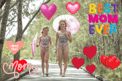 Mother And Daughter Walking On Boardwalk GIF