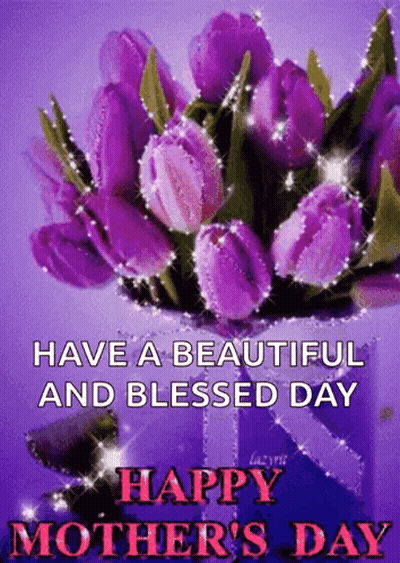 Mother's Day Card Purple Flowers Have A Beautiful And Blessed Day GIF