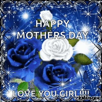 Mother's Day Card With Blue And White Roses GIF