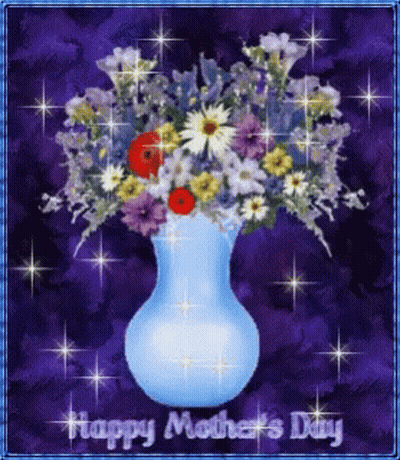 Mother's Day Card With Blue Vase And Flowers GIF