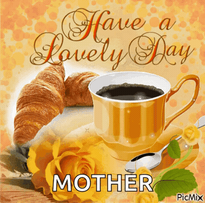 Mother's Day Card With Coffee Croissant And Roses GIF