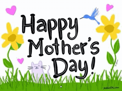 Mother's Day Card With Flowers Hearts Cat GIF