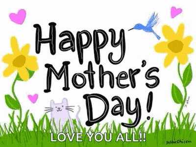 Mother's Day Card With Flowers Hearts Cat Bird GIF