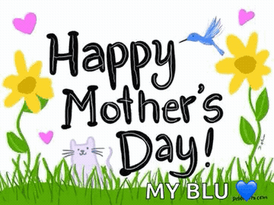 Mother's Day Card With Flowers Hearts Cat Bird GIF