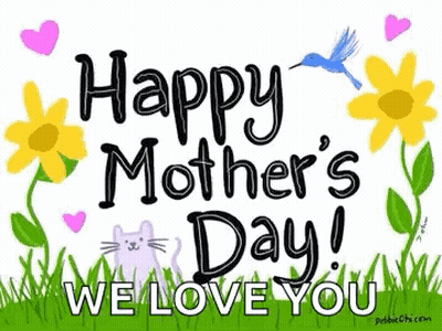 Mother's Day Card With Flowers Hearts Cat Bird GIF