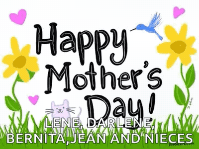 Mother's Day Card With Flowers Hearts Cat Hummingbird GIF