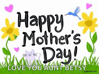 Mother's Day Card With Flowers Hearts Cat GIF