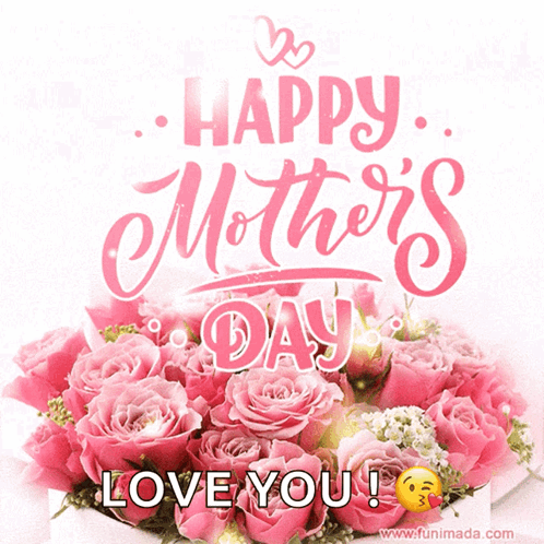 Mother's Day Card With Pink Roses Love You GIF