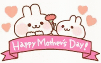 Mother's Day Card With Rabbits Hearts GIF