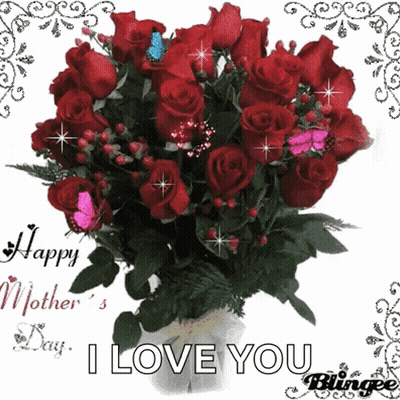 Mother's Day Card With Red Roses And Butterflies GIF