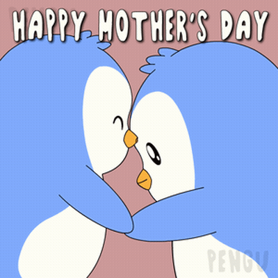 Mother's Day Card With Two Blue Penguins Hugging GIF