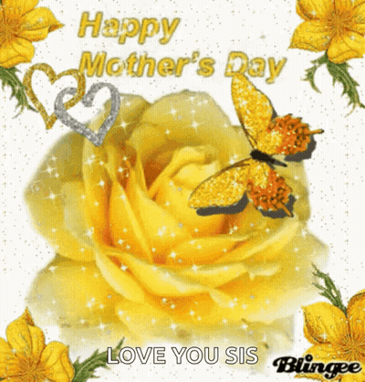 Mother's Day Card With Yellow Flowers And Butterflies GIF