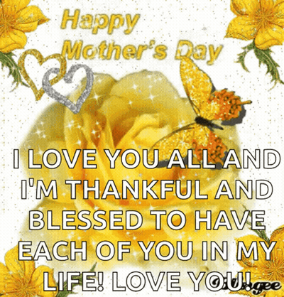 Mother's Day Card With Yellow Rose And Butterflies GIF