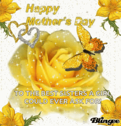 Mother's Day Card With Yellow Rose And Butterflies GIF