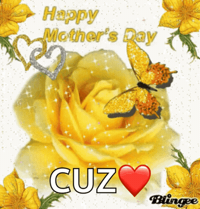 Mother's Day Card With Yellow Rose And Butterflies GIF