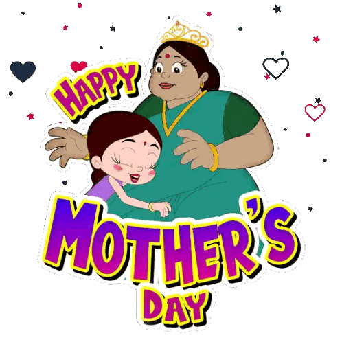 Mother's Day Cartoon Hugging Girl Sticker