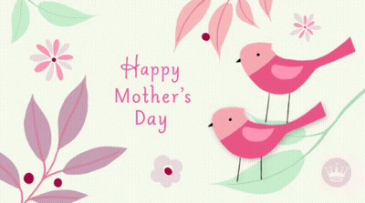 Mother's Day Greeting Card With Pink Birds And Flowers GIF