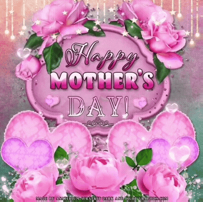 Mother's Day Greeting Card With Pink Flowers And Hearts GIF