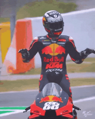 Motorcycle Racer In Red Bull KTM Suit GIF