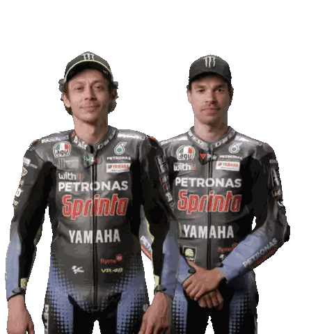 Motorcycle Racers Posing With Yamaha And Petronas Sticker